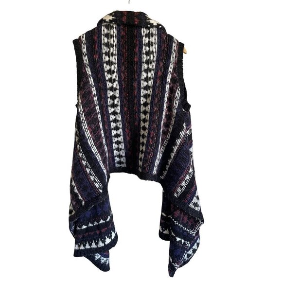 LOFT Size Medium Wool Alpaca Blend Open Cardigan Sweater Black White Purple Red - Picture 2 of 9